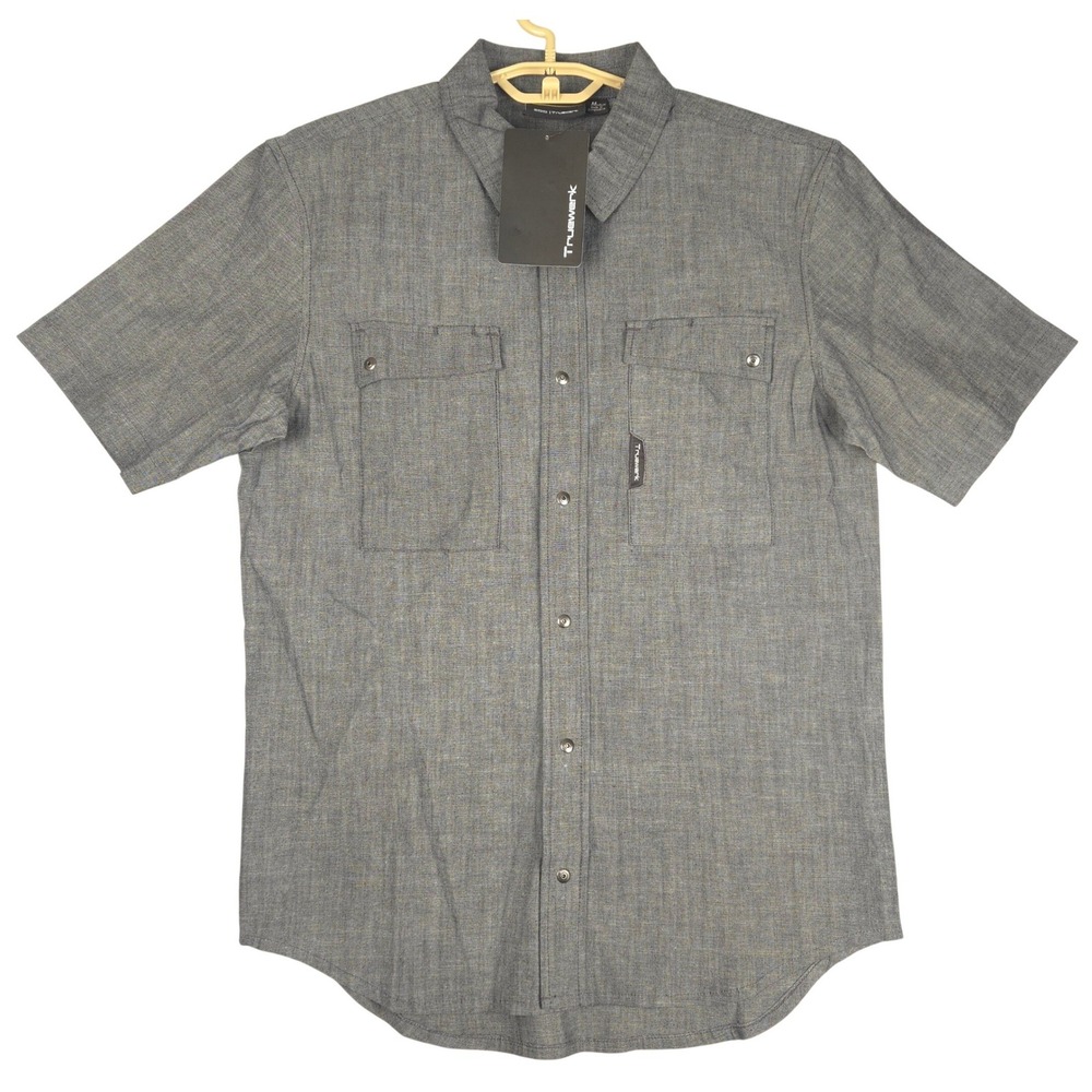 Truewerk Edo Mens Gray Short Sleeve Button Up Work Shirt Performance Workwear M
